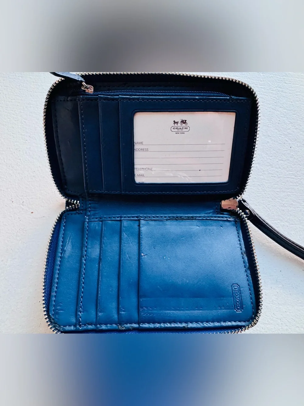 Coach Patent Leather Wristlet in Deep Blue